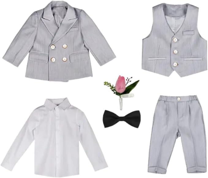 Boys' Double-Breasted Suit with Bow Tie - B0018