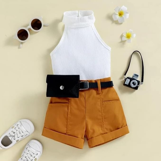Girl Summer Clothes Halter Tops + Short 2 pieces Set