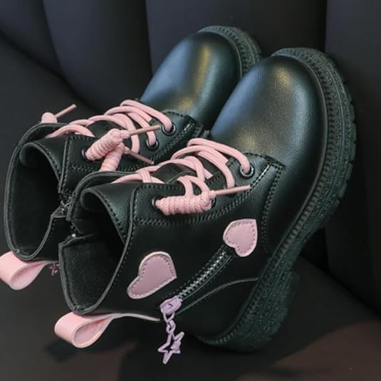 Little Girls Winter Boots Soft Sole Side Zip Heart Design Combat Boots - S0055