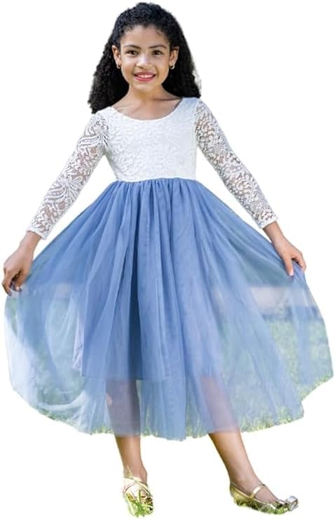 Party Flower Girl Dress with Lace Back A-Line Straight - Fall Dress G0100