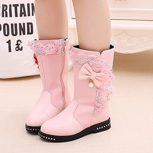 Girls Mid calf  Boots Lace and Bow Knot - S0040