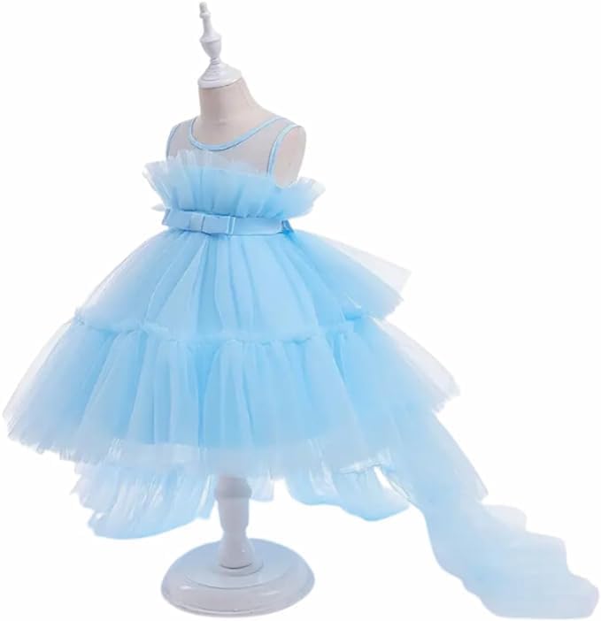 Puffy Tulle Dress with Detachable Train Girl Party Birthday