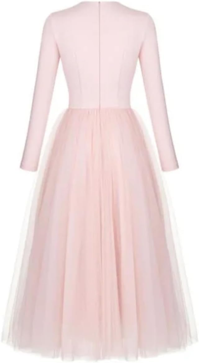 Long Party Dress with Long Sleeves for Women Tea Lenght Dress Elegant Occasion