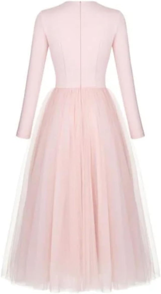 Long Party Dress with Long Sleeves for Women Tea Lenght Dress Elegant Occasion