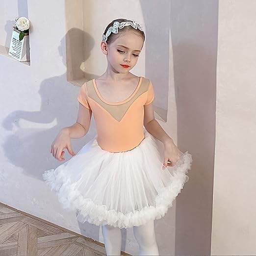 Girls Ballet Tutu Dress +Tulle Skirt Short Sleeves - G0058