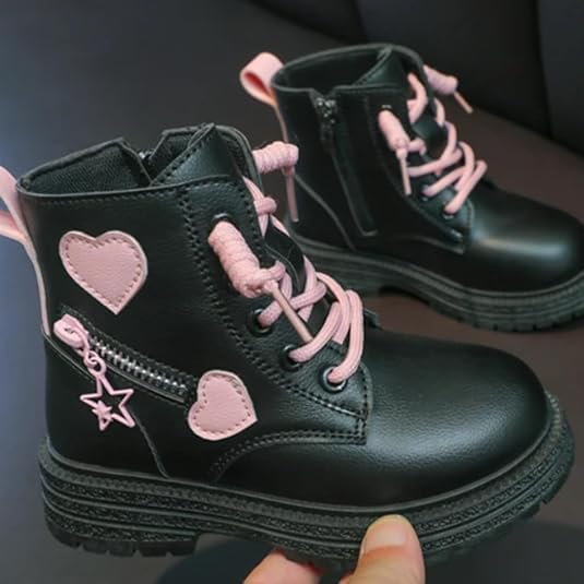Little Girls Winter Boots Soft Sole Side Zip Heart Design Combat Boots - S0055