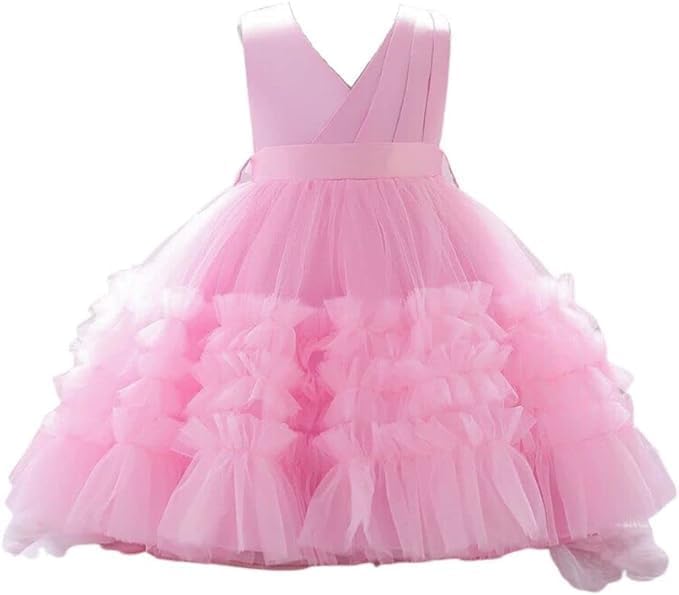 Satin Princess Dress with Ruffle Tulle Skirt for Girls - G0113