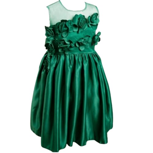 Satin Dress for Babies and Girls with Floral Applications - G0111