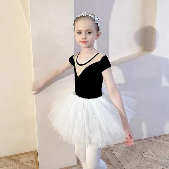 Girls Ballet Tutu Dress +Tulle Skirt Short Sleeves - G0058