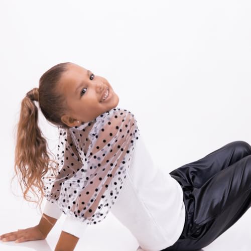 Back to school Clothes - Girls Polka-Dot Mesh Top + Pu Leather Pants G0009