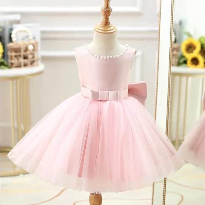 Girls Satin Princess Dress with Pearls and Love Shape Back - G0062