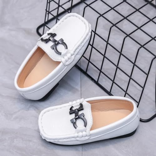 Boys' Leather Loafers with Soft Sole and Metallic Accent