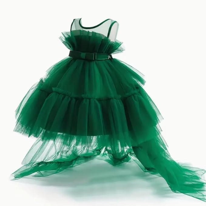 Puffy Tulle Dress with Detachable Train Girl Party Birthday
