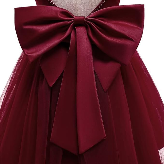 Girls Satin Princess Dress with Pearls and Love Shape Back - G0062