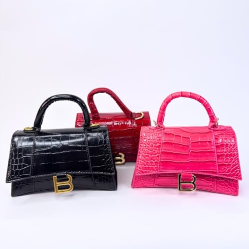 Faux Leather Handbag with Crocodile Texture