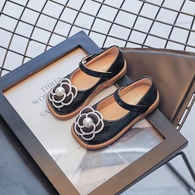 PU leather shoes for girls mary jane style with a flower - S0061