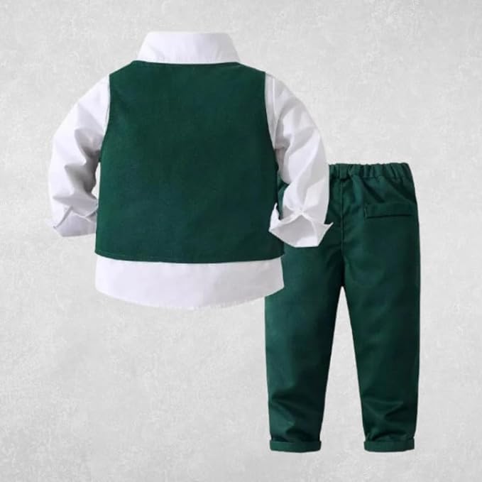 Toddler Boys Christmas Outfit Formal Suit Long Sleeve Shirt + Pants + Vest + Tie - B0029