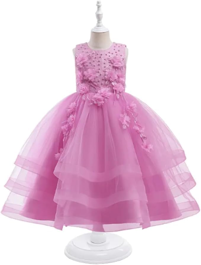 Girls' Floral Lace Tiered Dress