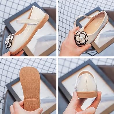 PU leather shoes for girls mary jane style with a flower - S0061