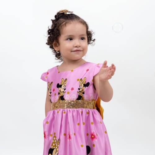 Girl's Pink Minnie Mouse Themed Dress Knee-Lenght - G0045