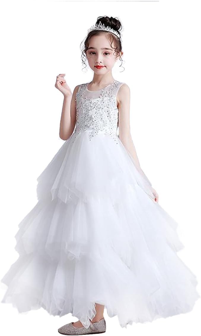 Long Dress with Layered Tulle Skirt and Embroidered Chest - G0085