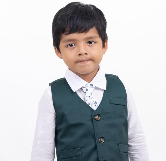 Toddler Boys Christmas Outfit Formal Suit Long Sleeve Shirt + Pants + Vest + Tie - B0029