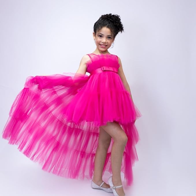 Puffy Tulle Dress with Detachable Train Girl Party Birthday