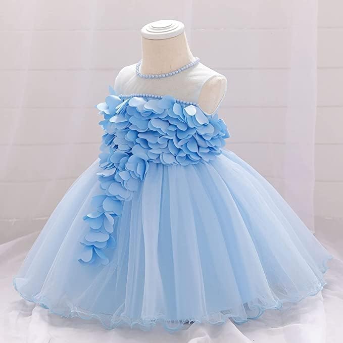 Birthday Tulle Dress for Baby with Flowers and Pearl appliqués - G0019