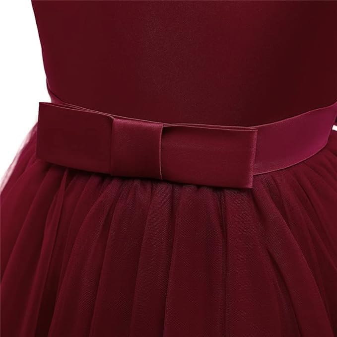 Girls Satin Princess Dress with Pearls and Love Shape Back - G0062