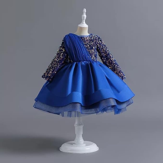 Girls Satin Dress with Long Sleeves and Sequins - G0061