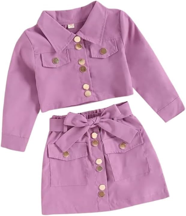 Little Girls Spring Outfits Long Sleeve Shirt + Mini Skirt