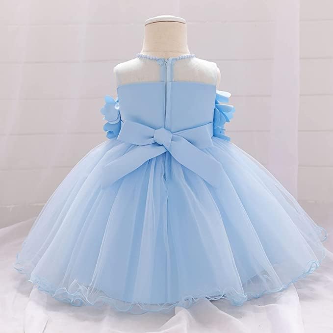 Birthday Tulle Dress for Baby with Flowers and Pearl appliqués - G0019