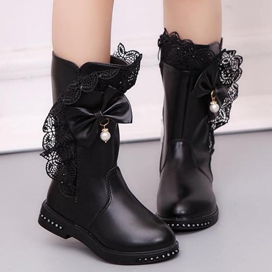 Girls Mid calf  Boots Lace and Bow Knot - S0040