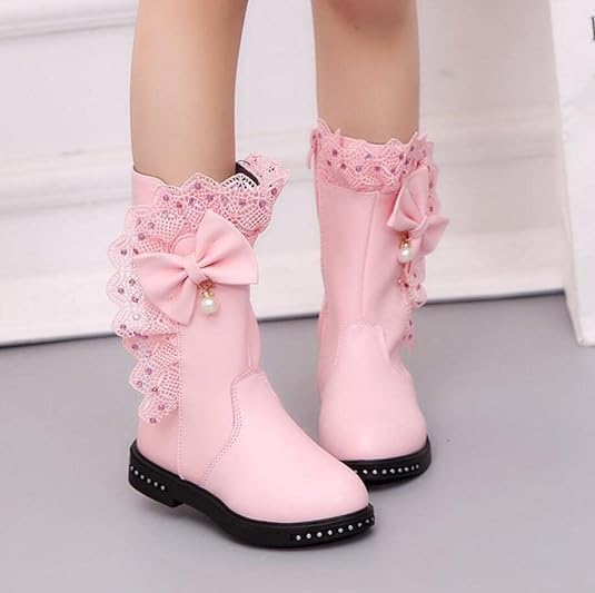 Girls Mid calf  Boots Lace and Bow Knot - S0040