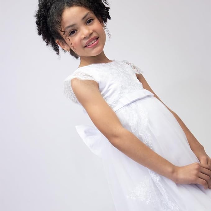 Lace White Dress Long Train for Girl - G0080