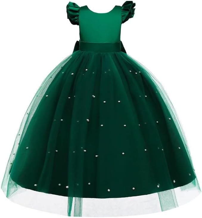 Elegant Satin Dress with Tulle Skirt Overlay and Pearl appliqués - G0030