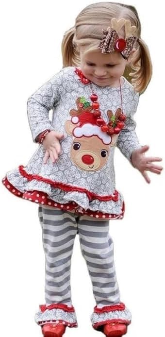 Baby & Toddler Girl Christmas Outfit T-shirt + Stripe Bell Pants - G0004