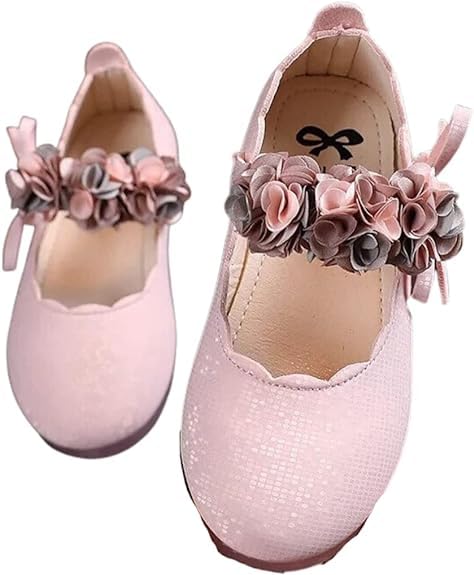Baby and Girls Dress Shoes Mary Jane Flats with Flowers - S0005