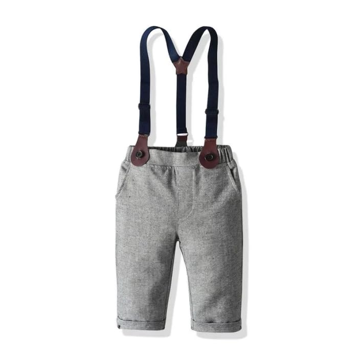 Boys' Gray Suspender Pants Set with Bow Tie - B0020