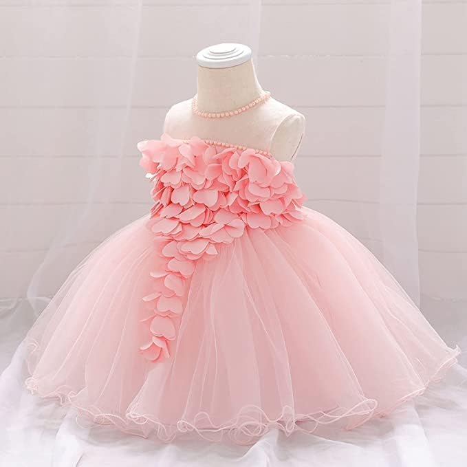 Birthday Tulle Dress for Baby with Flowers and Pearl appliqués - G0019