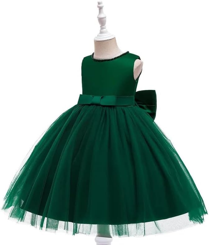Girls Satin Princess Dress with Pearls and Love Shape Back - G0062