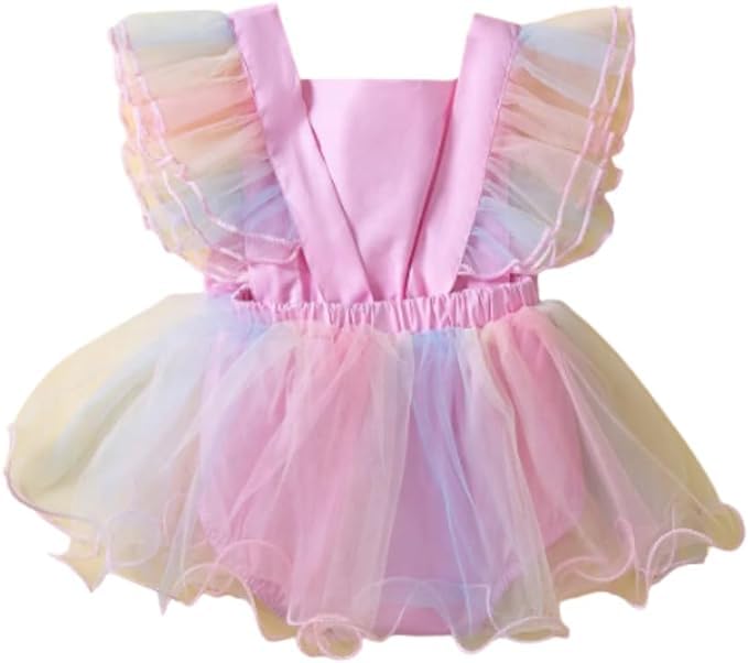 Baby Girls Romper Dress Fly Sleeve Mesh Tutu Dress - G0006