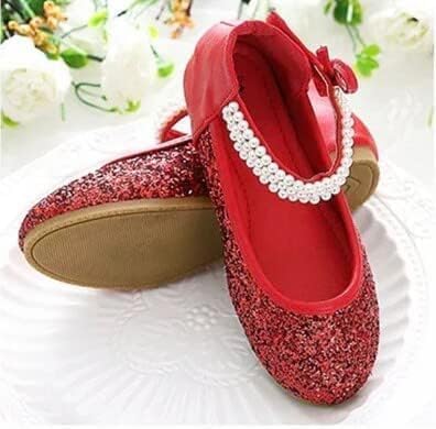 Red flat shoes mary jane style with glitter - S0062