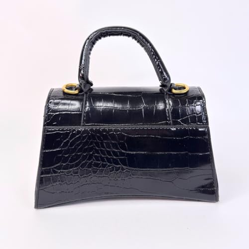 Faux Leather Handbag with Crocodile Texture