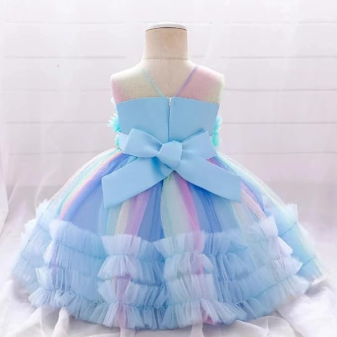 Rainbow Tutu Skirt Dress with Flower Application for Babies and Toddlers - G0105