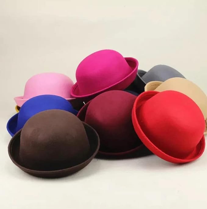 Cute Girls Wool Felt Bowler Hat with Roll up Brim