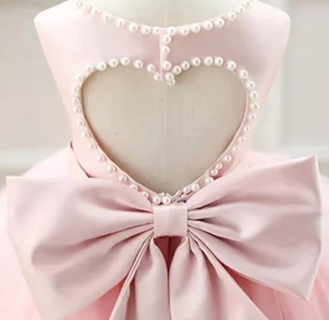 Girls Satin Princess Dress with Pearls and Love Shape Back - G0062