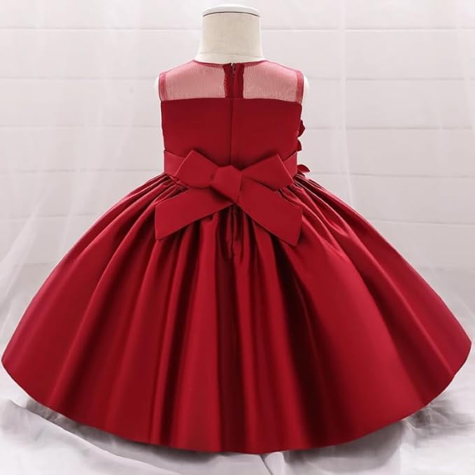 Satin Dress for Babies and Girls with Floral Applications - G0111