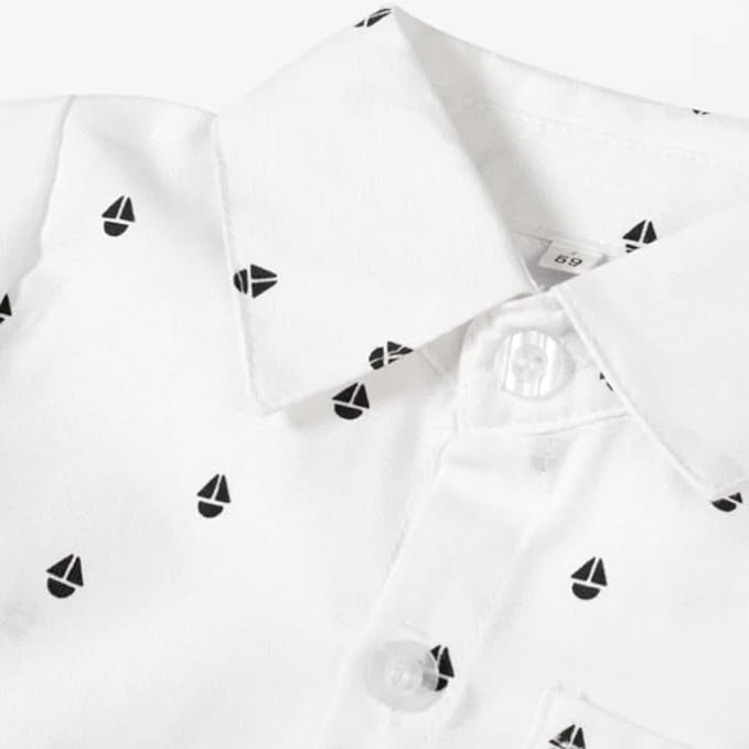 Baby Boy Bodysuit Set | White & Navy Blue Shirt + Suspenders + Pants + Beret Hat