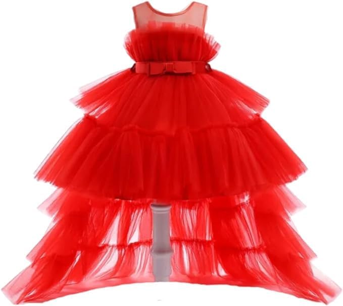 Puffy Tulle Dress with Detachable Train Girl Party Birthday